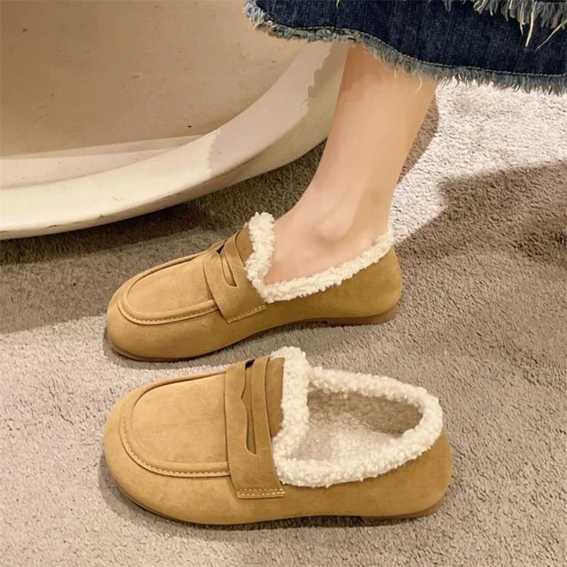 Suede round toe plush winter women's shoes