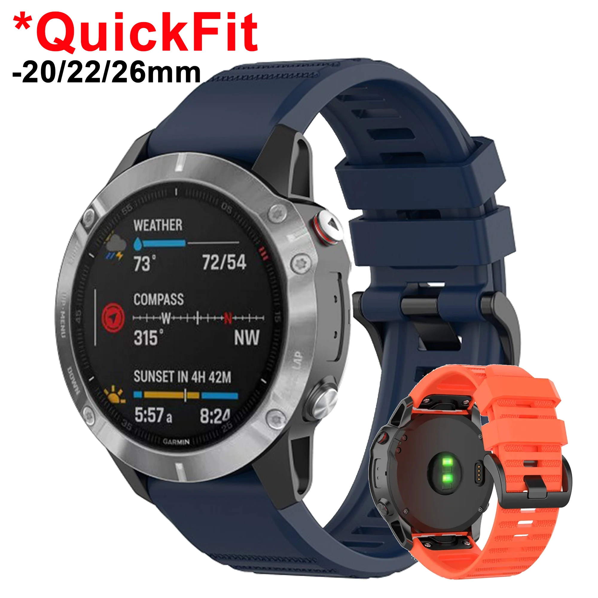 Silicone QuickFit Watch Strap - Premium Adjustable Band for Garmin Fenix and More
