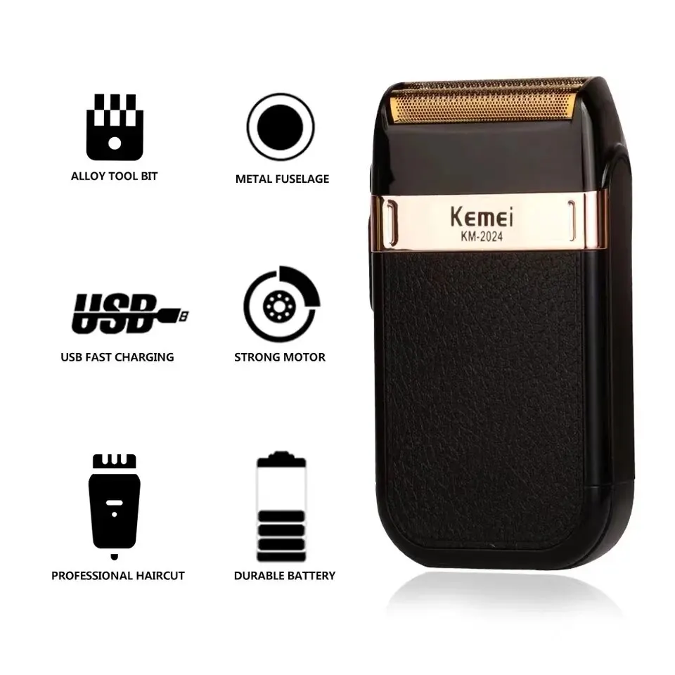 Kemei Electric Shaver Professional USB Rechargeable Men&rsquo;s Leather Shell Waterproof Beard Trimmer