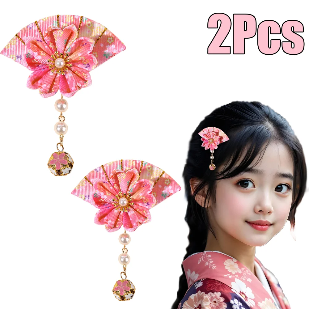 2 قطعة مشبك شعر مروحة يابانية ساكورا الشريط باريت اللؤلؤ استرخى دبوس الشعر للفتيات النساء الأطفال غطاء الرأس أغطية الرأس اكسسوارات