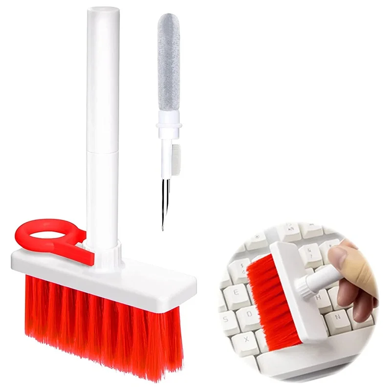 Kit di pulizia multifunzione 5 in 1 per tastiera, auricolari, computer, estrattore di tasti, pulitore per auricolari wireless, kit per la rimozione della polvere dalle fessure.