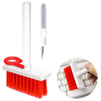Kit di pulizia multifunzione 5 in 1 per tastiera, auricolari, computer, estrattore di tasti, pulitore per auricolari wireless, kit per la rimozione della polvere dalle fessure.