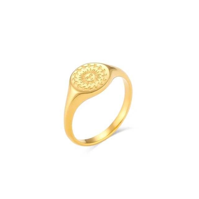 Pest jul Lake Taupo 2021 New Design Creative Eagraved Facial Expression Of Moon Sun Star Gold  Ring Tarnish Free Stainless Steel Godness Signet Ring - Rings - AliExpress