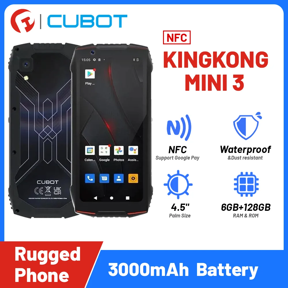 Cubot Kingkong Mini 3 Rugged Phone 3000Mah,Dual Sim,Nfc,Gps, Smartphone Da 4.5 "6Gb + 128Gb ,Helio G85 4G Cellulare Android 12, 20Mp