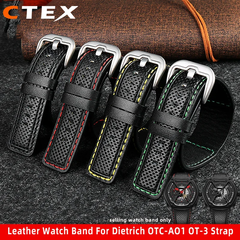 Cinturino Per Orologio In Pelle 24Mm Per Bracciale Da Uomo Dietrich Panerai Black Red Line Un Vassoio In Pelle Intera Cinturino Per Orologio