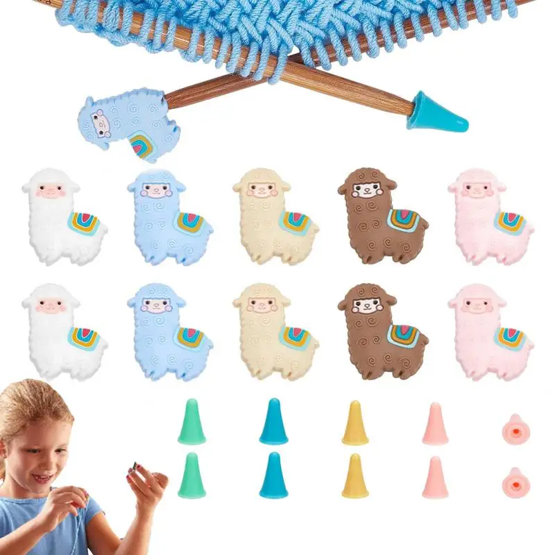 

Cute Knitting Needle Tips Stoppers Cute Alpaca-Shaped Needle Stoppers Tips Protectors Silicone Stitching Stoppers Needle End