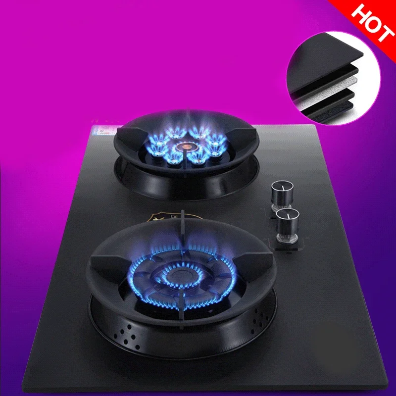 Natural Liquefied Gas Stove Explosion-Proof Tempered Glass Table Embedded Dual-Purpose Pulse Ignition Double-Head Stove 6