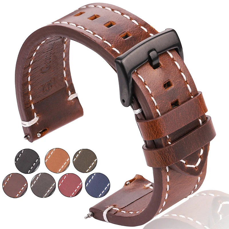 

Genuine Leather Watch Band Available in 7 Colors Unisex Sizes 18 20 22 24mm Strap Smart Watches Premium Cowhide Accessories