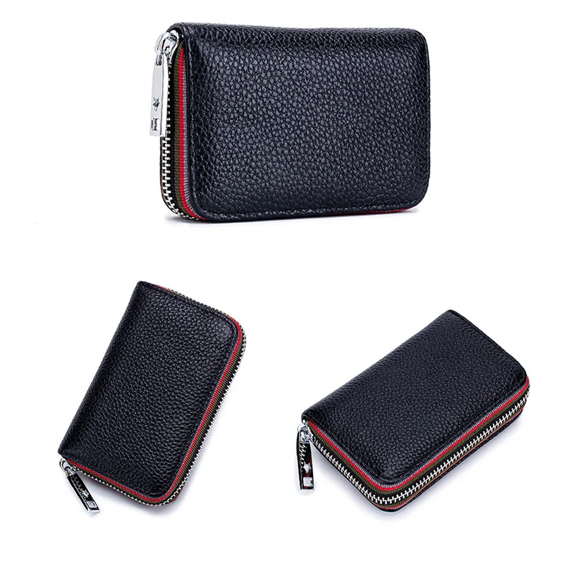 Women's Card Bag Genuine Leather Credit Card Holder Rfid Wallet Change Organizer Small Purse Zipper