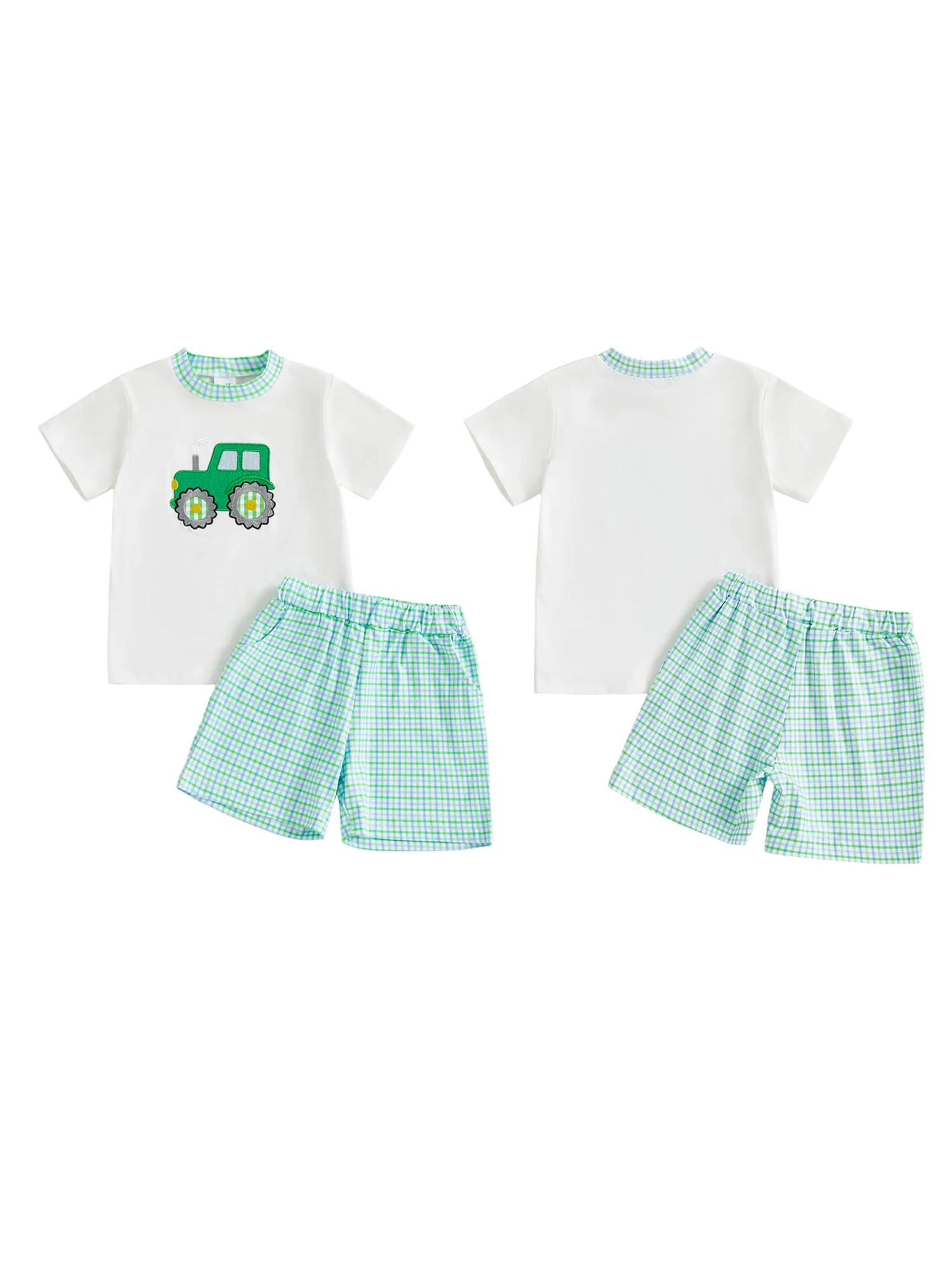 Boys Dinosaur Print T-shirt and Denim Shorts Set Short Sleeve Tee with Elastic Waist Jeans Toddler Outfit for Summer