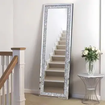Grandi specchi decorativi Specchi da parete veneziani rettangolari Lucido Crush Crystal Diamond Edge 120x60x2,5 cm per soggiorno corridoio 1