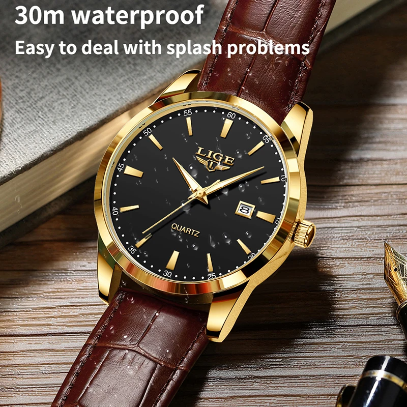 LIGE Mens Watches Top Brand Luxury Military Quartz Watch for Men Fashion Leather Waterproof Sports Chronograph Montre Homme+BOX - Image 4