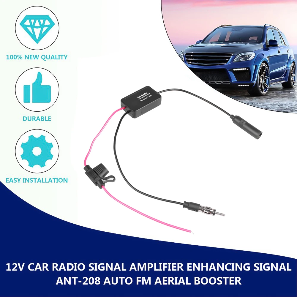 kebidumei 12V Car Radio Antenna FM/AM Radio Signal Amplifier Booster Car Antenna Aerials 80-108MHZ For Marine Boat Auto