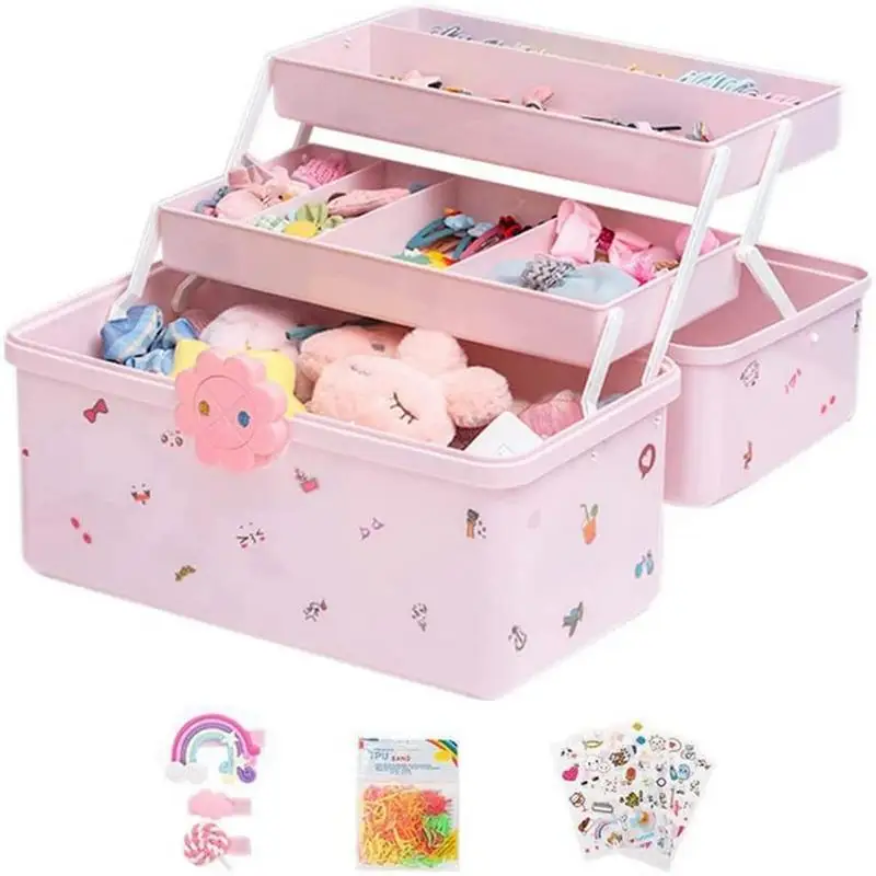 

Hair Accessories Storage Box Portable Cute Hair Clip Holder Pink Organizer Vanity Container Jewelry Dressing Girl Jewelry Box