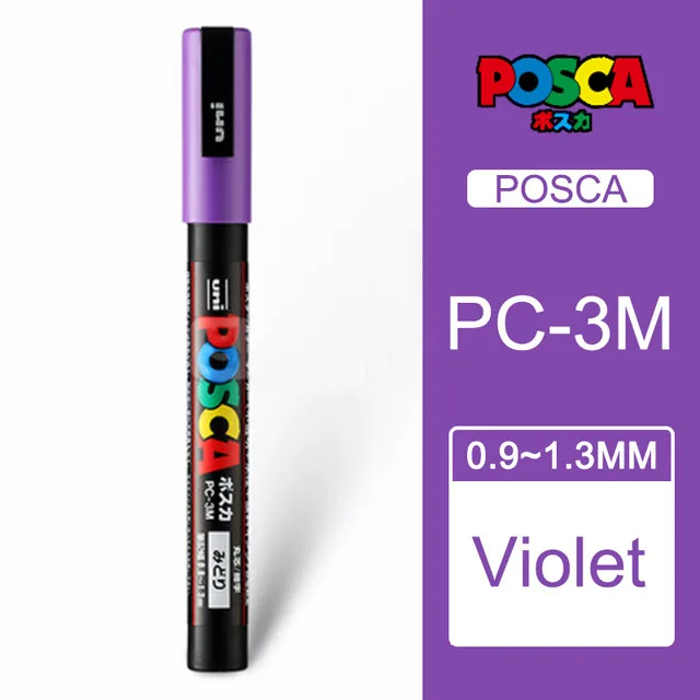 Uni Posca-rotuladores de pintura piezas, 24 colores, punta fina de  0,9-1,3mm, grafiti, publicidad de Anime, bolígrafos de dibujo artístico, 1  PC-3M