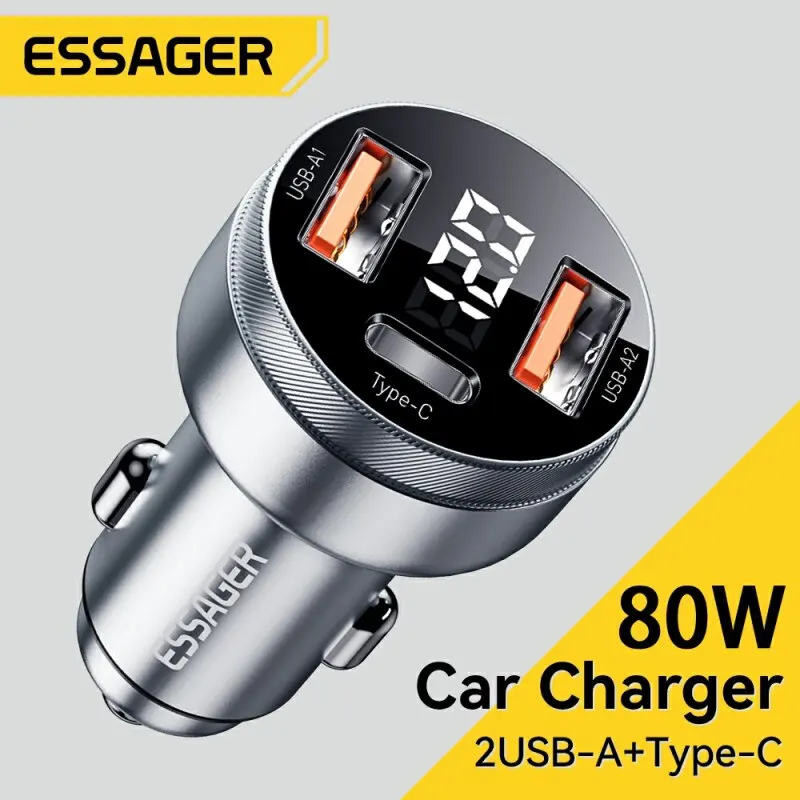 Car Charger, 80W USB Type C Dual Port, PD Fast Charging, For iPhone 13 Xiaomi Samsung iPad Laptops Tablets