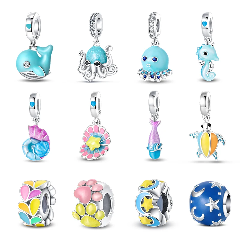 

New 925 Sterling Silver Ocean Luminous Charms Beads Sea Turtle Dolphin Octopus Pendant Fit Pandora Original Bracelet Diy Jewelry