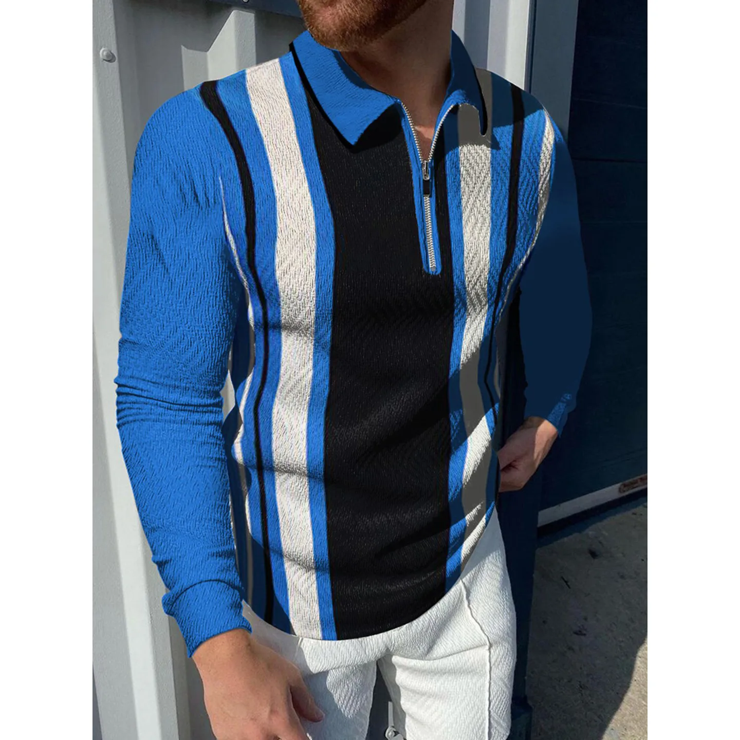 

Men's Printed Zipper Casual Polo Shirt shirt Color 12