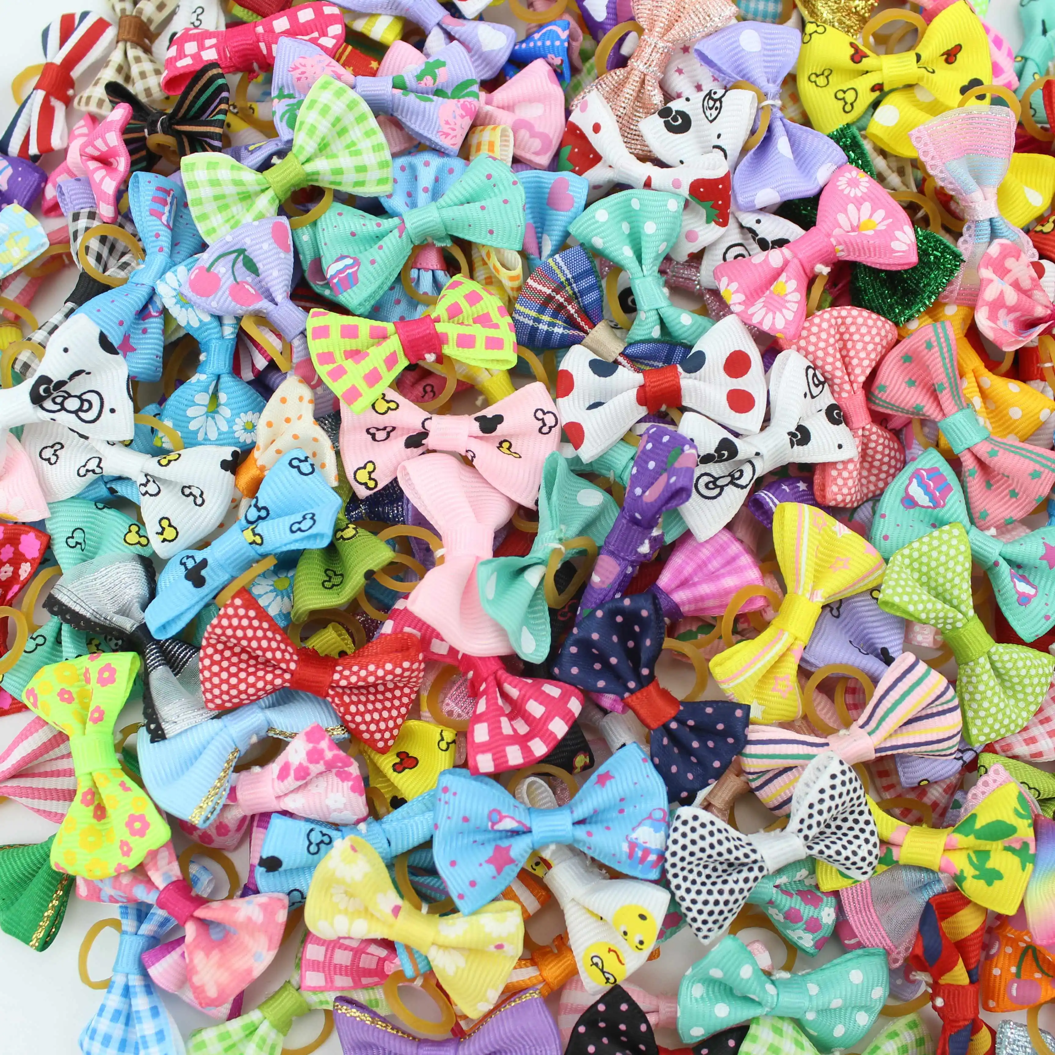 Set Cute Yorkie Pet Bows Small Dog Grooming Accessories Rubber Bands Puppy Cats Black White  Plaid Dogs Bows Headwear Pet Items 3