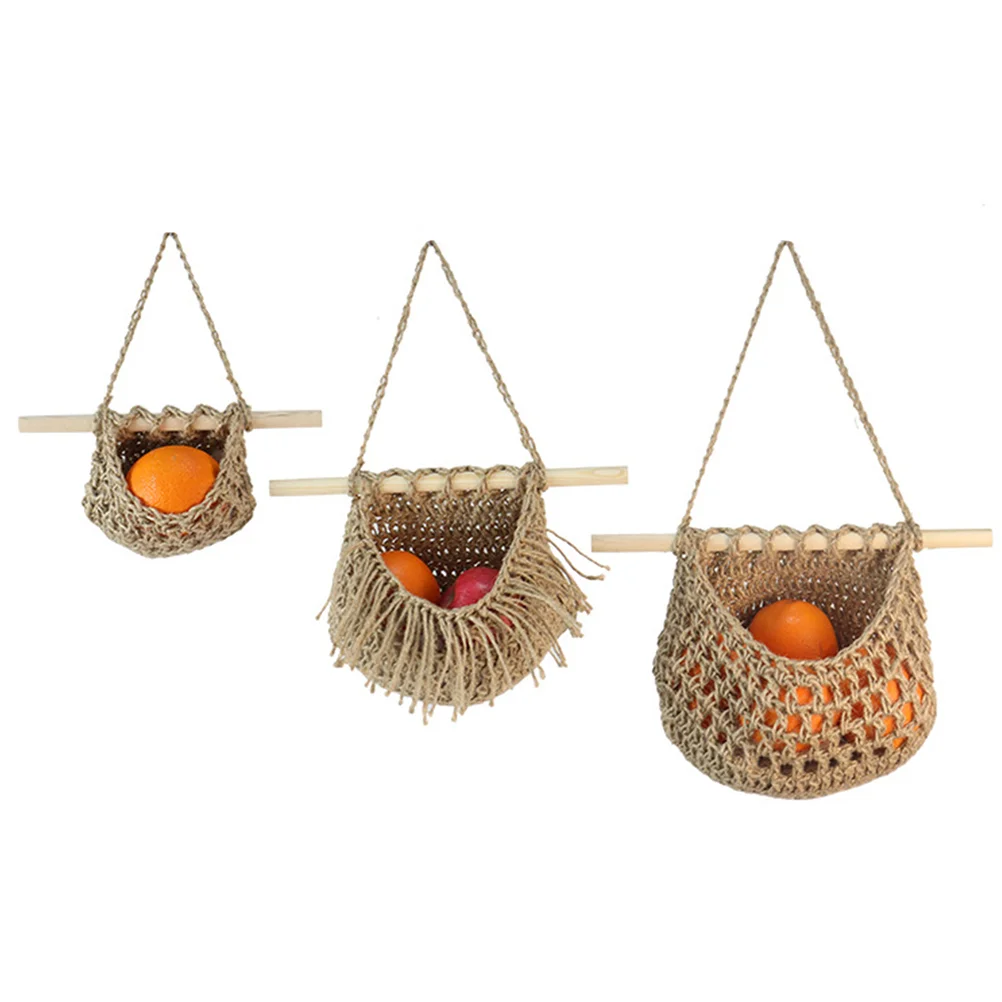 

Boho Baskets Fruit Hanging Vegetable For Kitchen Hand-made Wall Storage Multi-function Woven