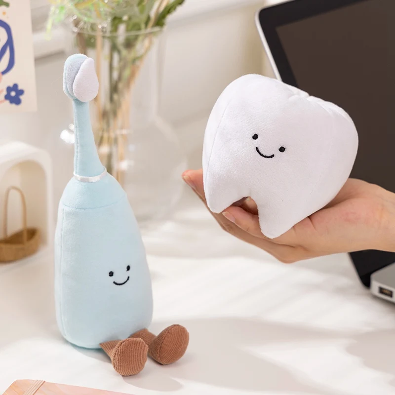 귀여운 치아 모양 봉제인형, 부드러운 치아 모양 장난감, 어린이용 치약 칫솔 데모, 양치질 학습 모델, 치과 의사 선물