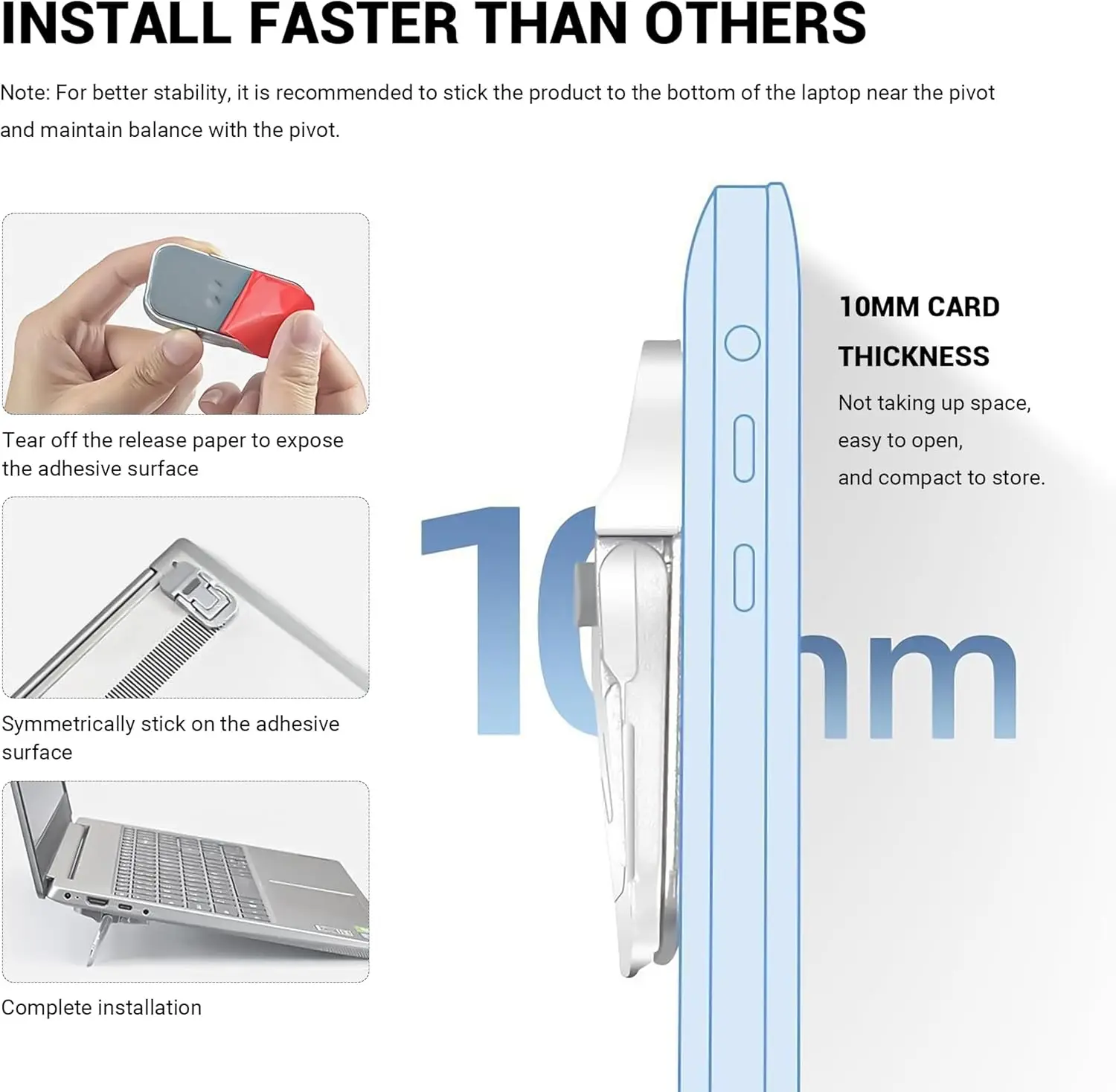 휴대용 노트북 스탠드 자가 접착식 투명 키보드 라이저 각도 조절 가능 노트북 받침대 쿨링 패드