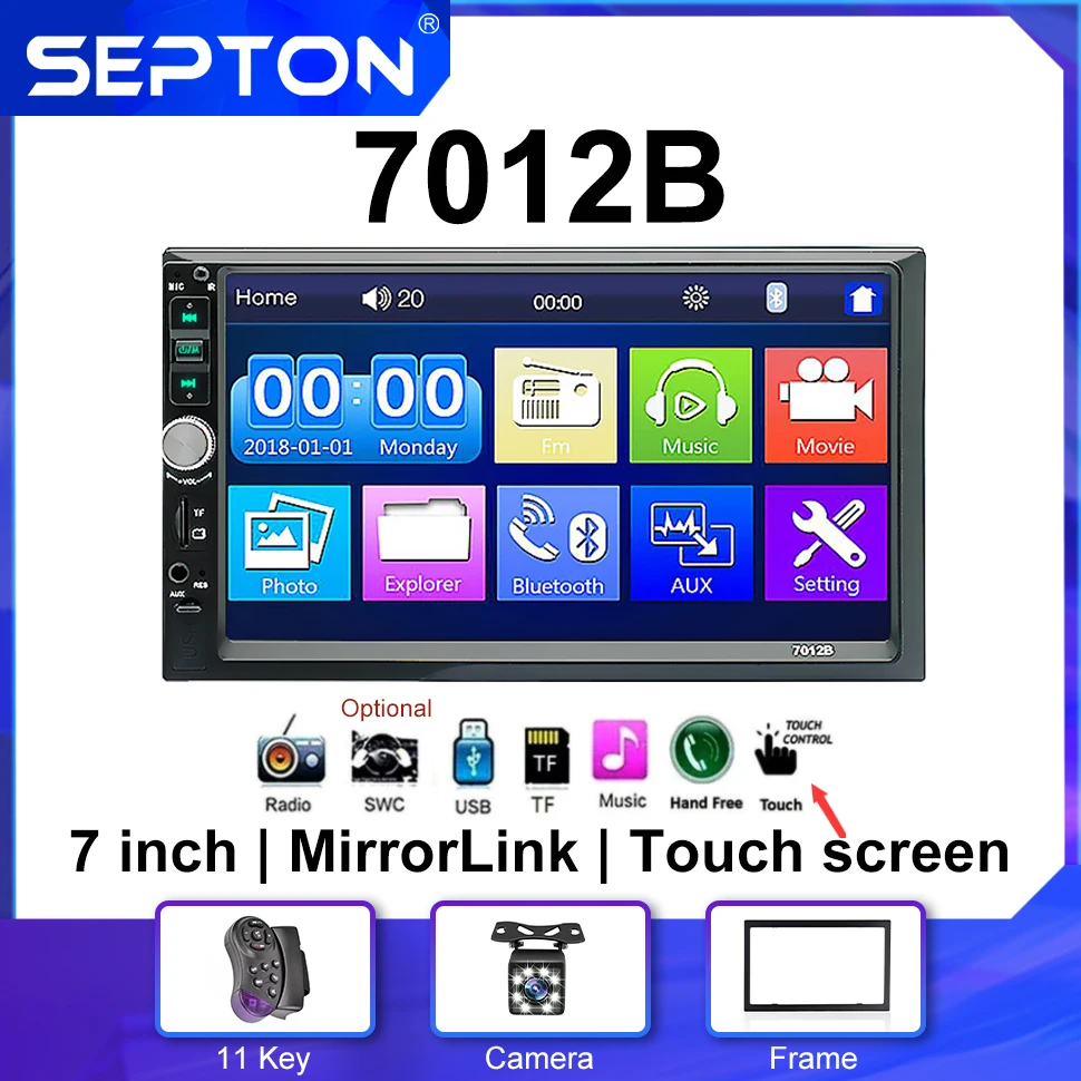 

SEPTON 7'' Car Stereo Radio Automotive Mirror Lin-k for Universal Car MP5/FM/BT/USB 2Din Carplay Touch Screen Multimedia Player