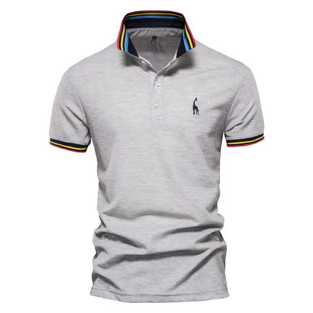 Embroidery 35% Cotton Polo Shirts for Men Casual Solid Color Slim Fit Mens Polos New Summer Fashion Brand Men Clothing PL02-grey