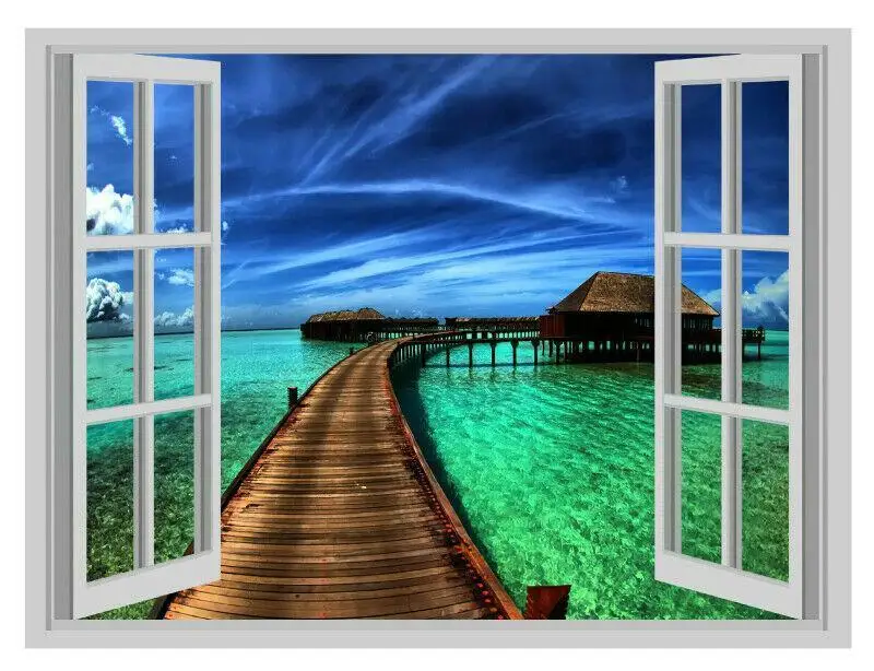 

Heaven Resort Window Removable Art Picture Print Silk Poster Home Wall Decor
