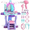 Kids Vanity Table Chair Set with Mirror Lights Music Pretend Makeup Dress Up Gift for Girls Age 3 4 5