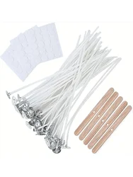 Cotton Candle Wick Set with Holders and Glue Points for Low-Smoke Candle Making (11cm.4.3in)