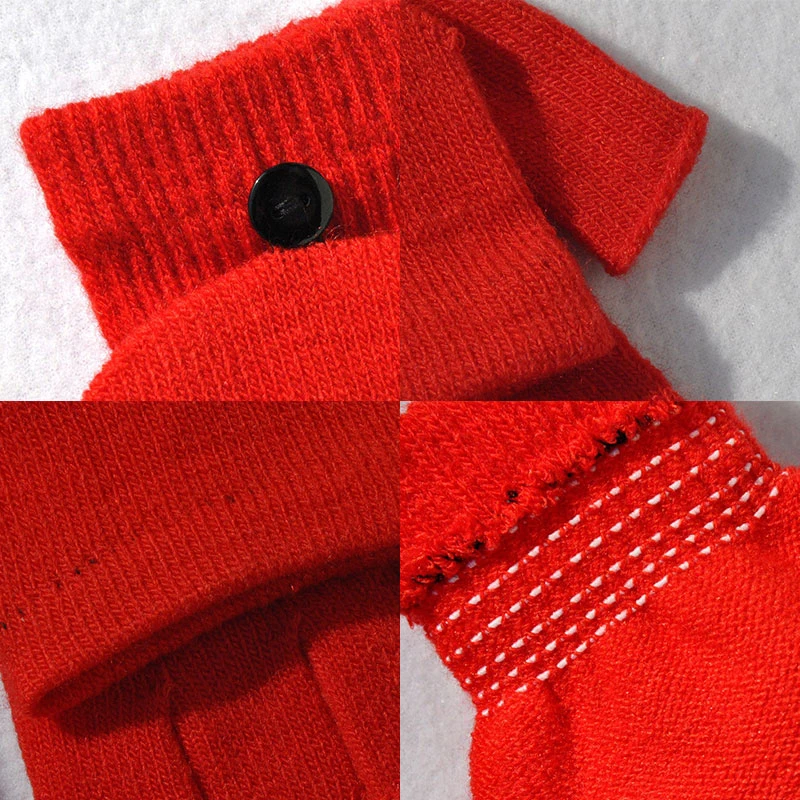 Knitting Woolen Without Fingers Mittens Solid Color Women Men Couple Gloves Handmade Thick Knitted Flip Cover Half Finger Gloves