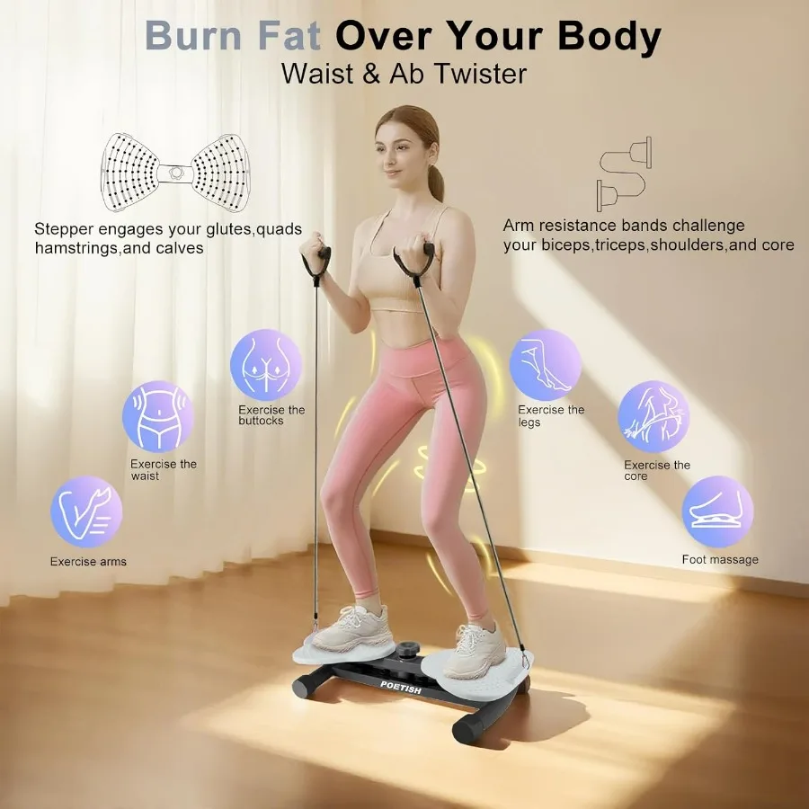 Waist Twister Ab Machine, 300 lbs Weight Capacity, Adjustable Ab Twister Board with Foot Massage for Belly Fat Loss, Noiseless H