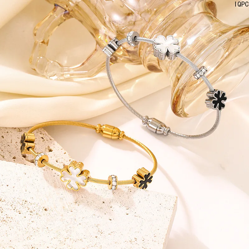 A Fashionable Jewelry Cross-border four-leaf flower original stainless steel wire rope bracelet magnetic suction bracelet fashio 2