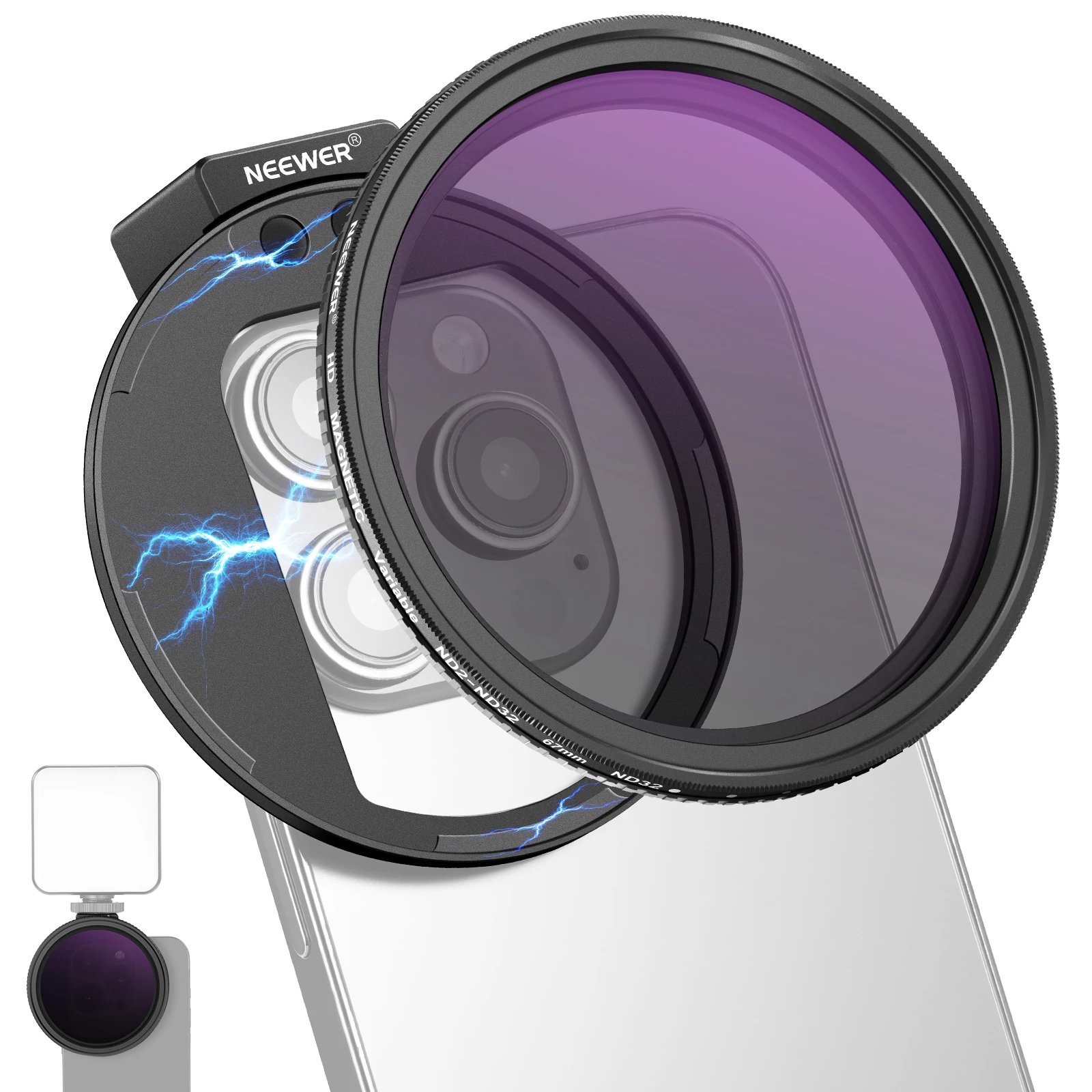 Clip On 67mm ND2-32 Magnetic Phone Lens Filter Kit Phone Clip with Magnetic Adap