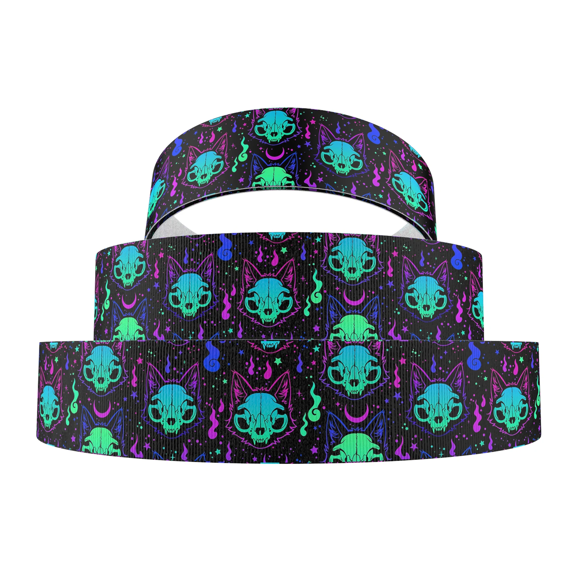 5Y Skull Gradient Star Cat Bat Grosgrain Ribbon 25mm/38mm/75mm Wrapping Hair Bow Making DIY Wedding Decoration Gift Packing