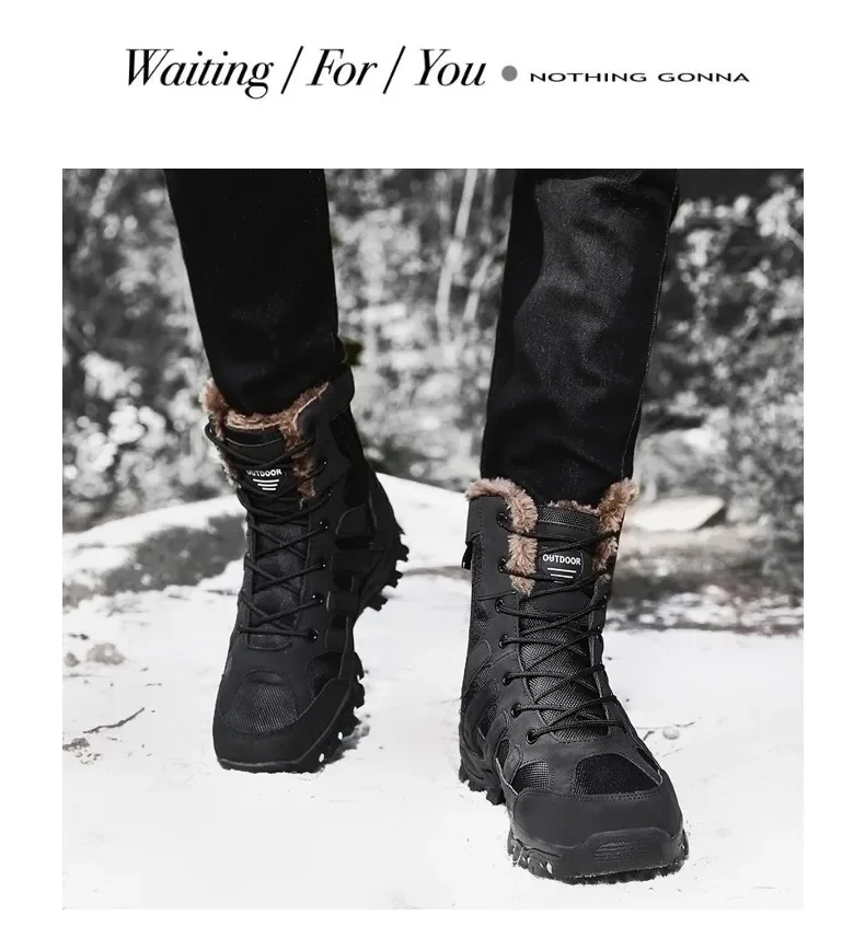Men Warm Winter Snow Boots Tactical Combat Boots Outdoor Work Cotton Boots High Top Warm Sneakers Mens Plush Hiking Shoes
