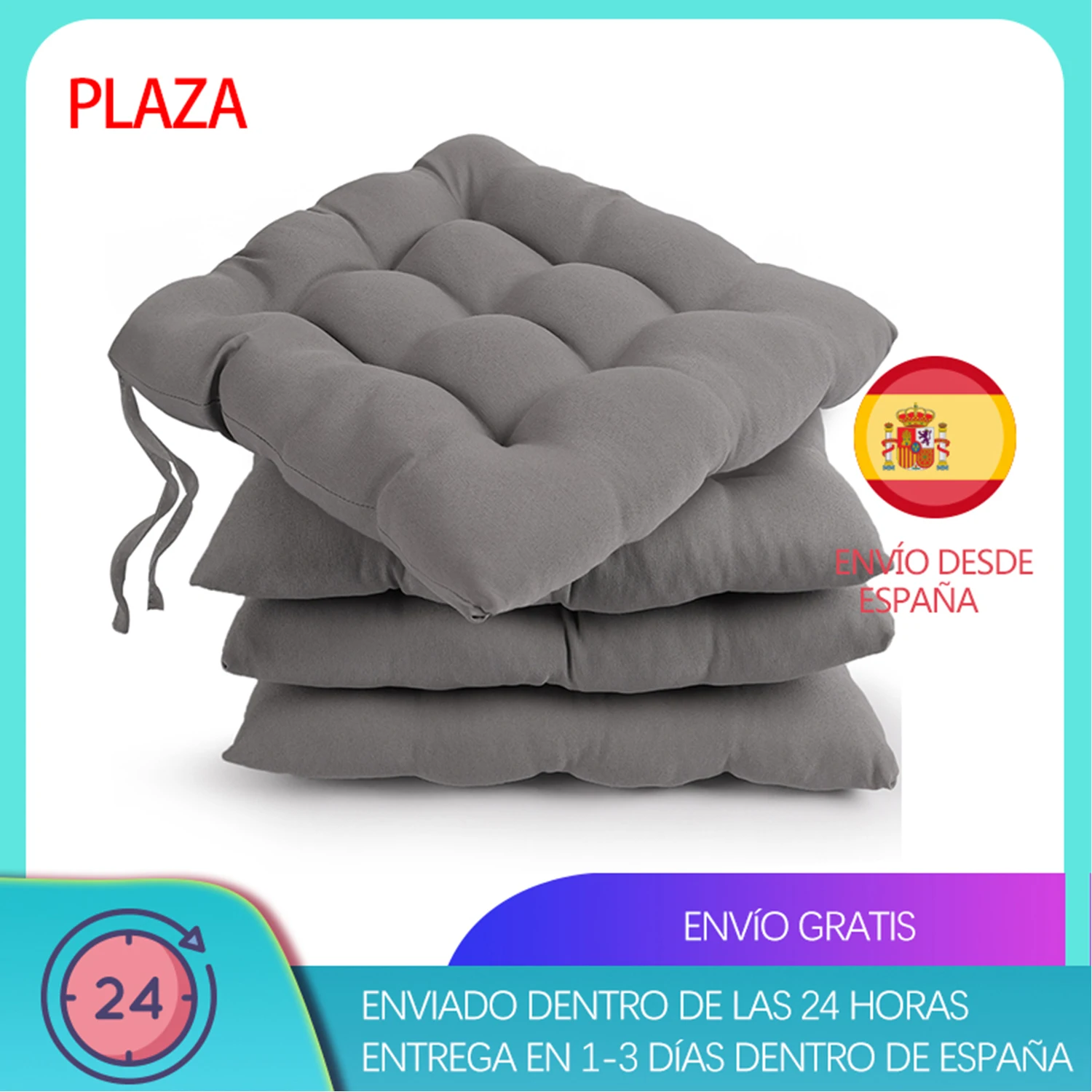 Tesosy Pack 1/2/4/6 Cojines para Sillas , Cojín sofa, Decorativo de Asiento 40 x 40 x 3.5 cm con Correas de Sujeción , ​Poliéster , 9 Pespuntes , Ideal para la Decoración de Jardín,Cojin Silla Fabricado en España - Super Ofertas