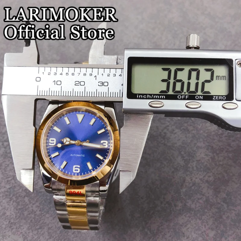 LARIMOKER 36 mm/39 mm Saphirglas, Edelstahl, zweifarbig, goldenes Uhrengehäuse und Armband, Herrenuhr NH35 PT5000, Automatikwerk – Detail 11