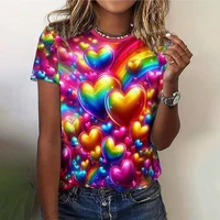 3D Love Print T Shirts Clothes Child Girl Summer Round Neck Fashion Casual Tees Summer Outdoor Short Sleeve Tops Childs Clothing 1