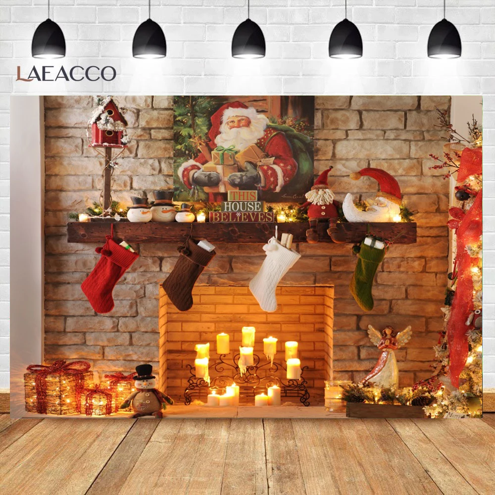 Photo Backdrop Laeacco Winter Brick Fireplace Wood Burning