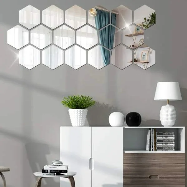 12pcs 3d Mirror Wall Sticker Hexagon Vinyl Bedroom Decoration Self Adhesive Diy Decor Stick Removable Decal Home Living Room Art