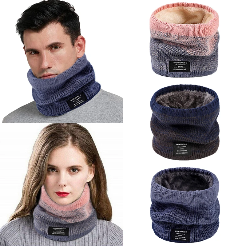Winter Women Men's Knitted Gradient Head Scarf Neck Scarf Ski Mask Unisex Plush Thicken Warm Scarf Female Windproof Wool Scarf
