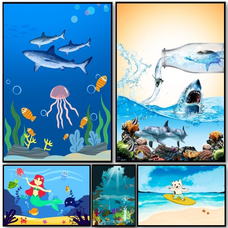 

Hot Anime Poster Ocean underwater world High Quality Art Cartoon Character Picture Friends Gifts Modular Prints Room Home