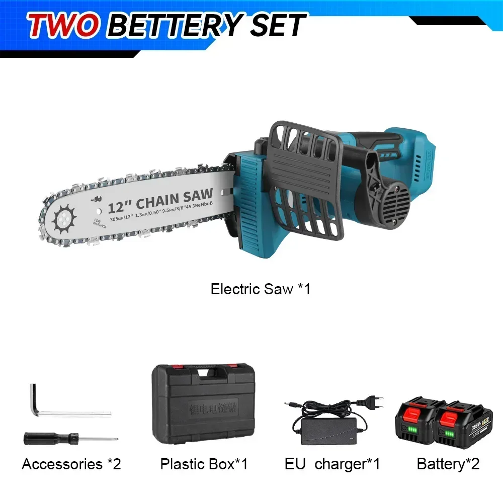 YOFIDRA - Sierra eléctrica sin escobillas de 12'' y 2000 W, inalámbrica, para carpintería, jardín, corte, tala, herramientas eléctricas para batería Makita de 18 V