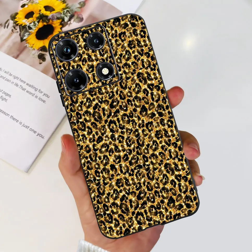 Black Silicone Cute Cat & Flower Design Soft TPU Back Cover Case