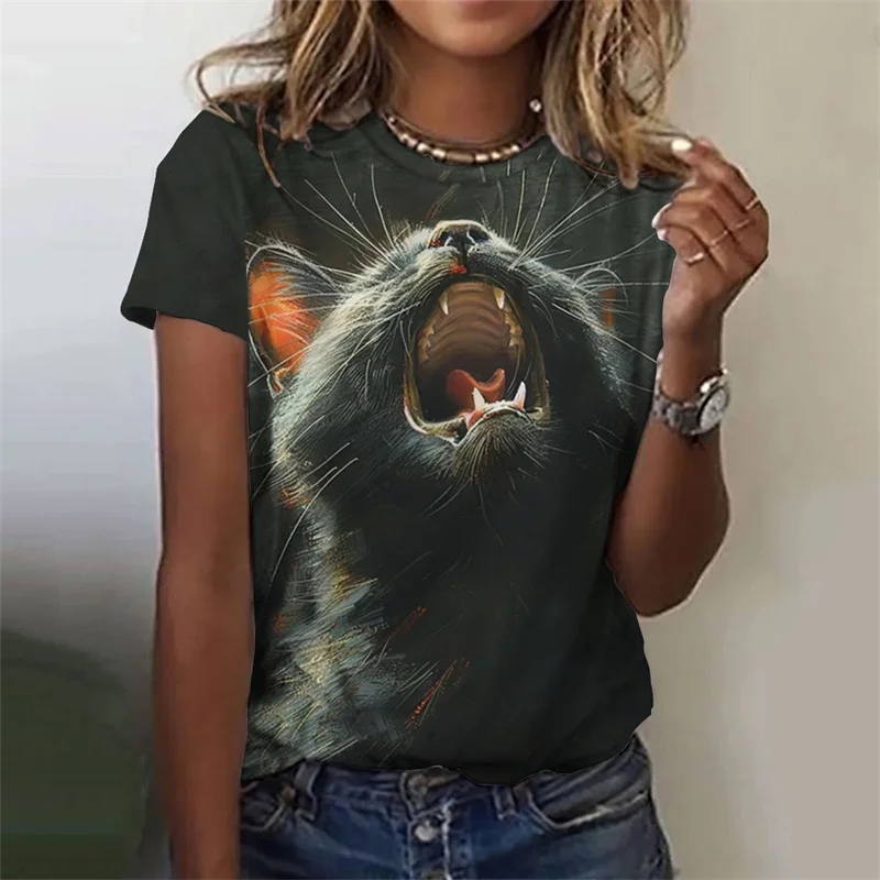 Camicetta Oneforus Con Stampa 3D Gatto – Donna, Maniche Corte, Morbida, Casual, Ideale Per Estate E Feste - 2