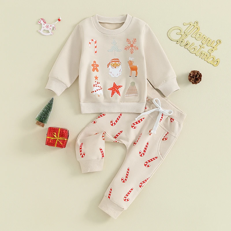 

2023-09-23 Lioraitiin 0-24M Baby Girl Christmas Outfits Long Sleeve Cartoon Santa Print Sweatshirt and Pants Set Toddler Clothes