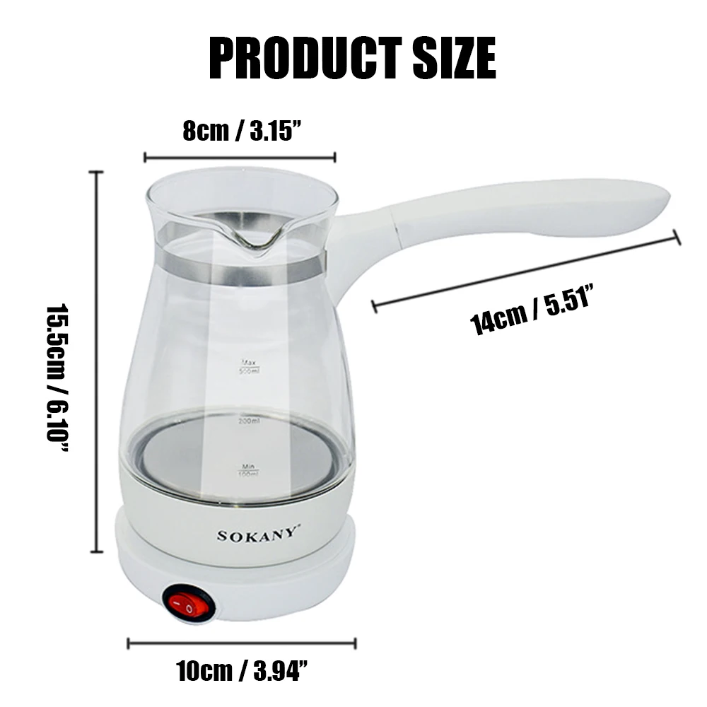 600W Coffee Maker Glass Turkish Coffee Pot Portable Warmer Kettle Italian Mocha Pot Machine for Greek Arabic Tea Milk