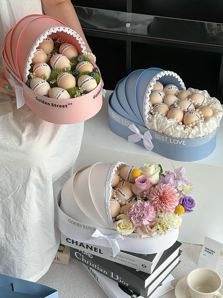 33.5x17.5x21cm Pink Cradle Flower Box Originality Colour Cardboard DIY Portable Flower Egg Basket Fruits Packing Gift Box